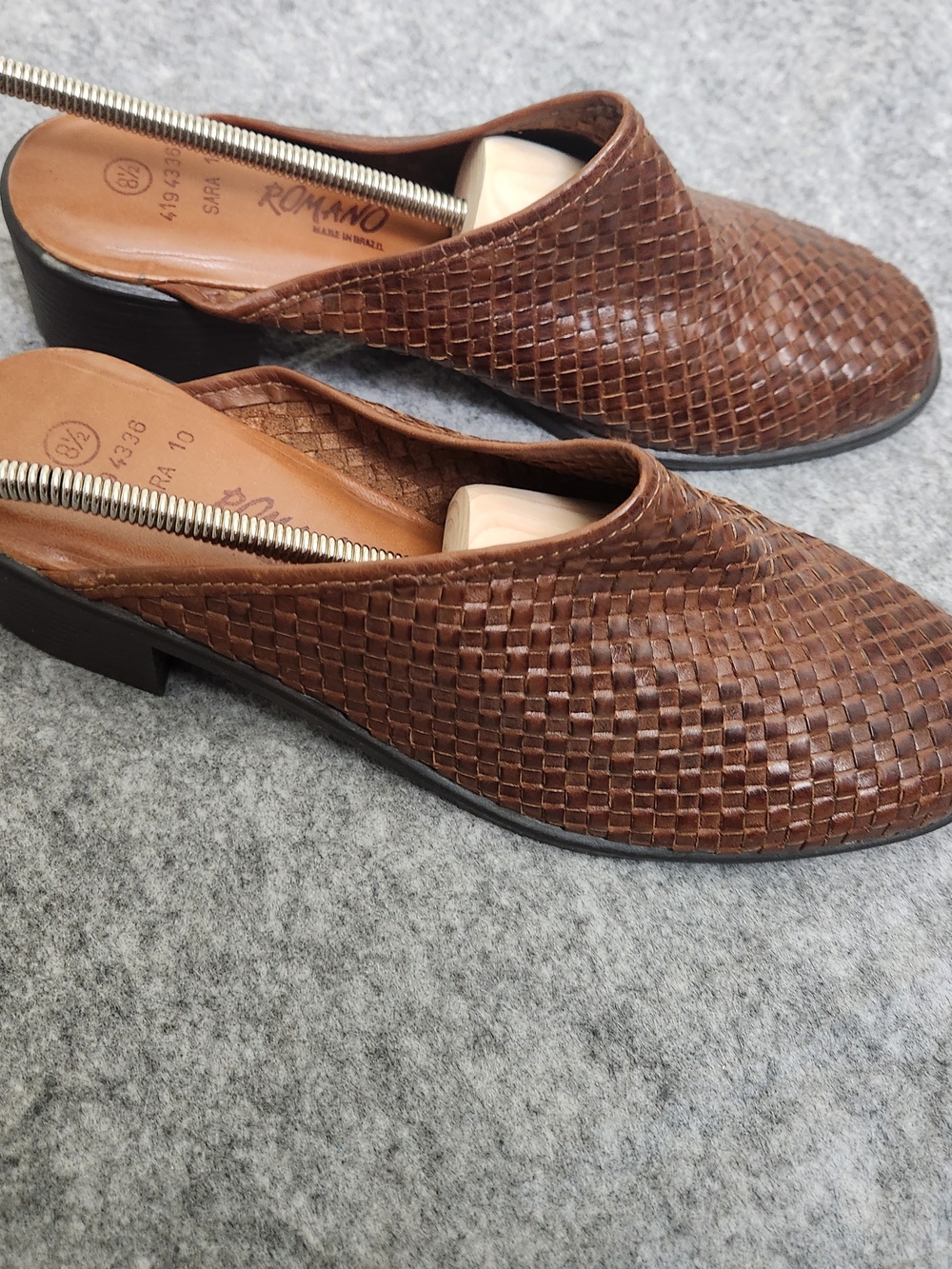 Romano Woven Leather Slip On Mules Brown Women’s 8.5 Made in Brazil Comfort